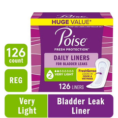 Poise Daily Incontinence Liners, Size 2, Regular Length Very Light, 126 ct
