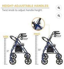 Drive 4-Wheel Rollator Walker, Padded Seat & Removable Backrest, Blue 300 lb