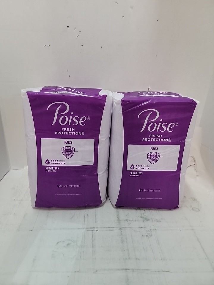 2 Pack Poise Fresh Protection Pads Moderate Absorbency Size 4 66ct Total 132
