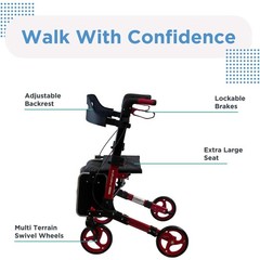 Journey UPWalker Breeze Traditional Rollator Walker with Seat for Adults, Blue