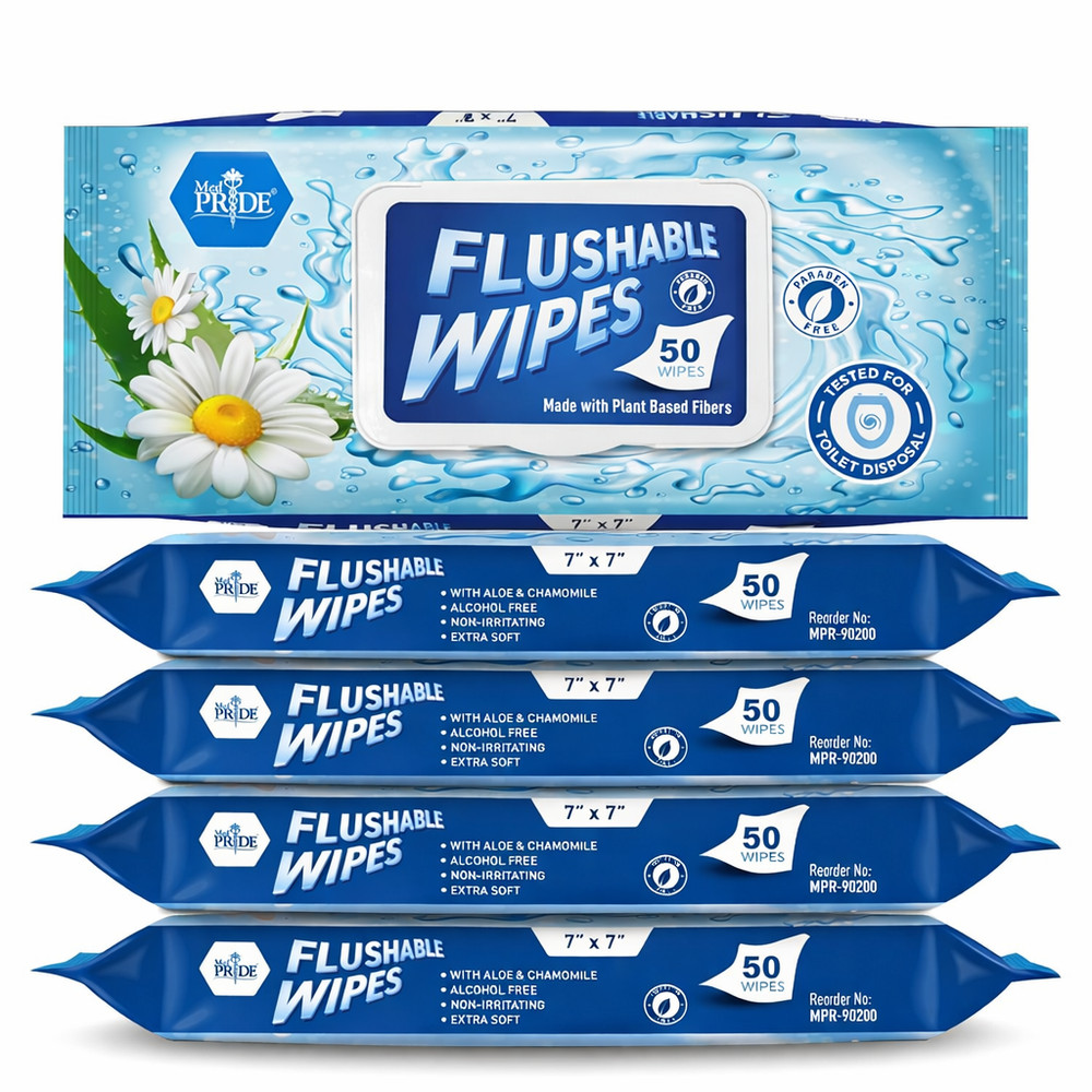 MED PRIDE XL Flushable Wipes Adults Unscented Aloe Chamomile Alcohol Free 300 Ct