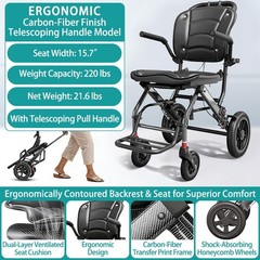 Irtme Ultra Lightweight Foldable Wheelchair，Carbon Steel Frame/Honeycomb Wheels