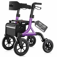 MAXWALK Rollator Walker with Seat Tall Walkers for Seniors 12″ Big Rubber Wheels