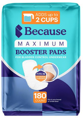 Because 180 Pack Maximum White Unisex Incontinence Pads