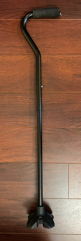 Folding Adjustable Quad Base Walking Cane KingGear F1 Self Standing Black