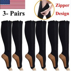 Zipper Compression Socks 1-6 Pairs Calf Knee High Stockings Open Toe for Runing