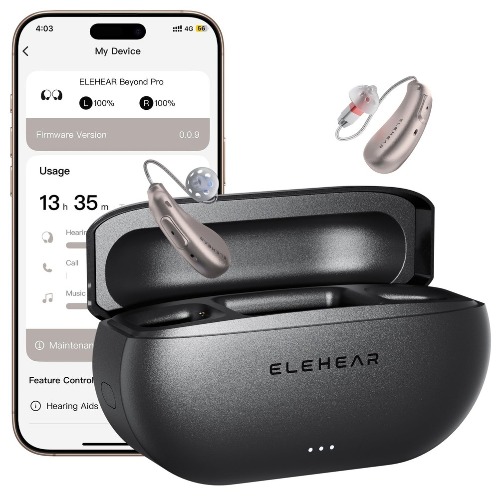 ELEHEAR Beyond Pro Bluetooth Rechargeable OTC Hearing Aids, Champagne Gold