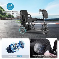 Double Motor 700W 3-Wheels Folding Electric Mobility Scooter Portable Scooter