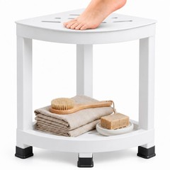 Shower Foot Rest 16in HIPS Shower Stool Waterproof Corner Storage Shelf White