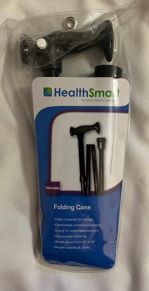 Healthsmart Folding Walking Cane Stick for Men and Women with Comfort Grip Black