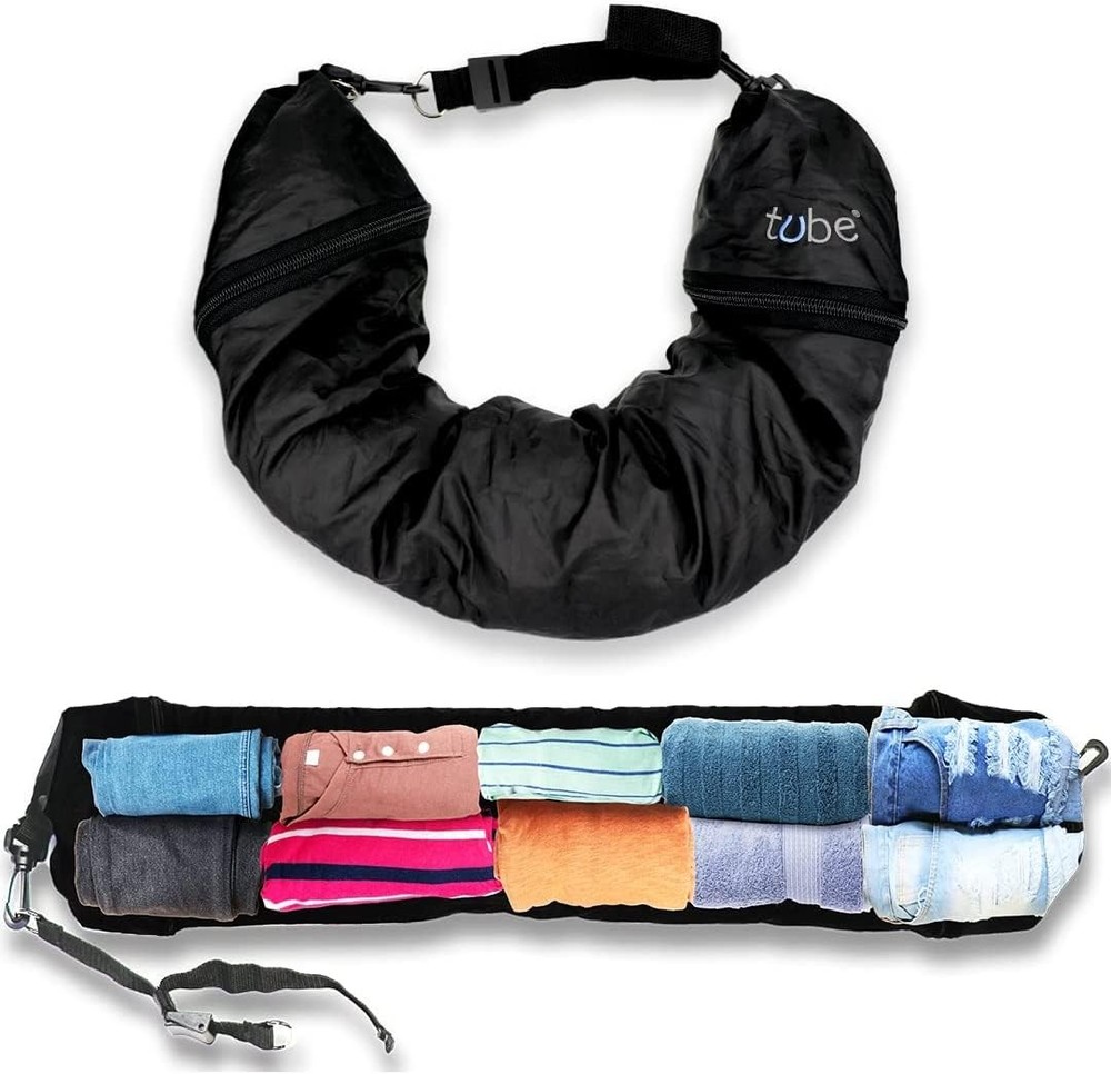TUBE Travel Neck Pillow Stuffed 5.5″ x 6″ packed in its own pocket, Black