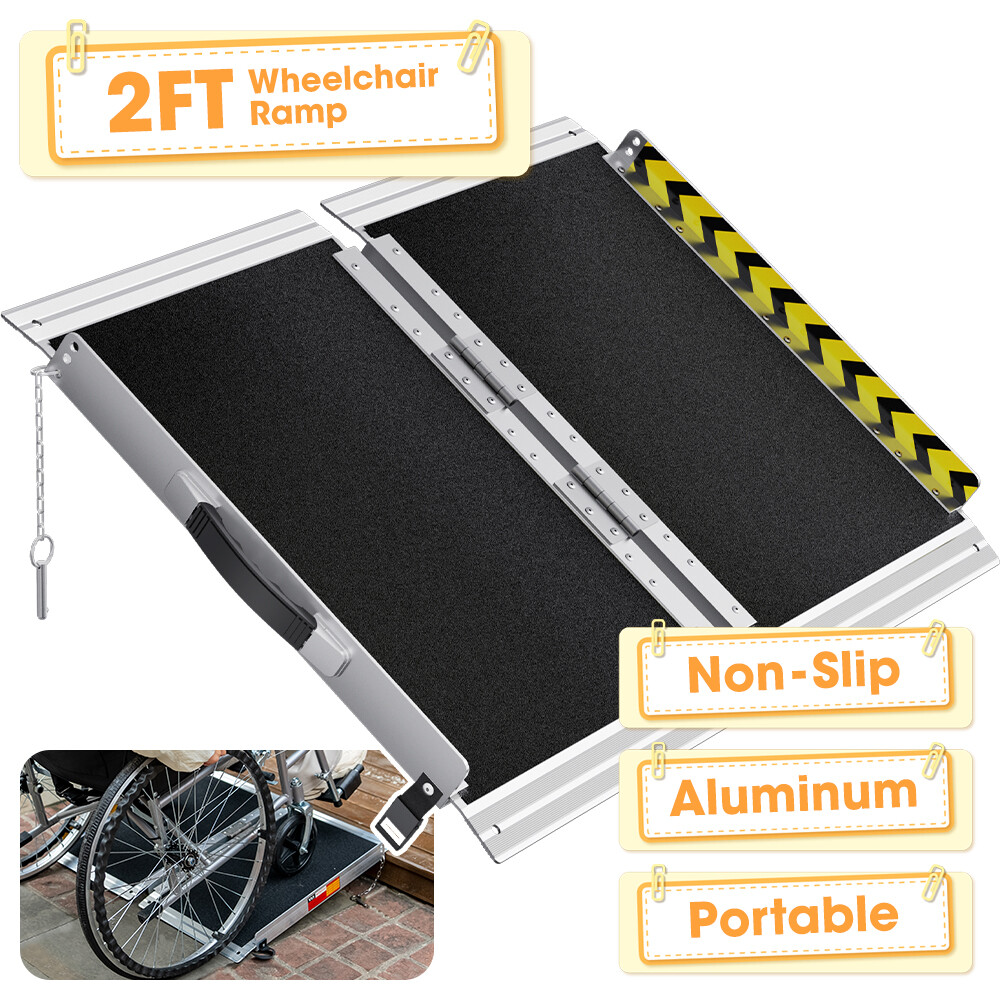 2FT Portable Home Wheelchair Ramp Anti-Slip Aluminum Steps Folding for Home 2025