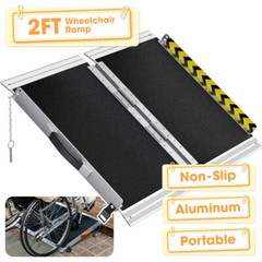 2FT Portable Home Wheelchair Ramp Anti-Slip Aluminum Steps Folding for Home 2025