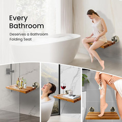 20″ TEAK FOLDING SHOWER SEAT – WALL MOUNTED, 400 LB CAPACITY, BRUSHED NICKEL US