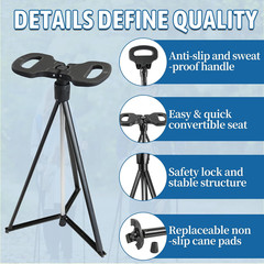 Walking Cane with Seat Folding Lightweight, 2-In-1 Cane Stool for Adults, Alumin