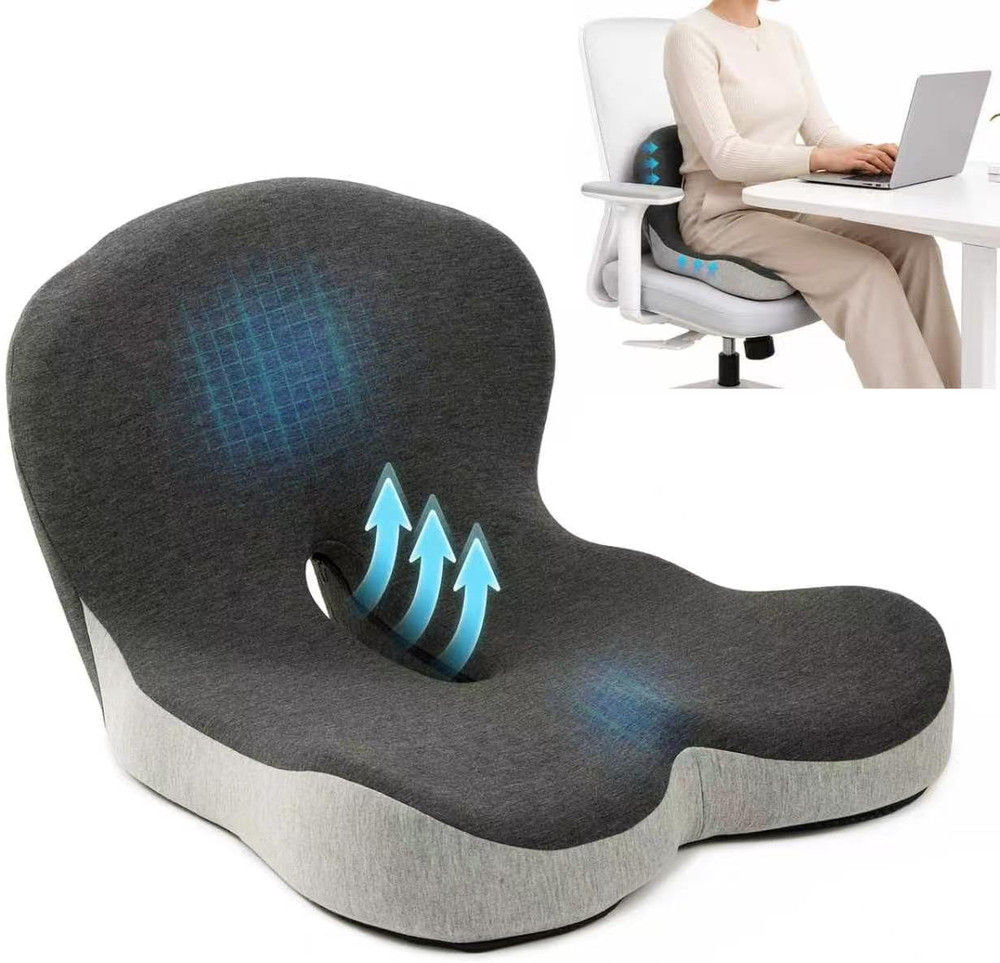 Memory Foam Seat Cushion with Lumbar Back Support, L-Shaped Ergonomic Chair Cush