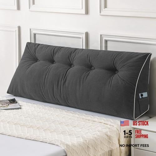 Headboard Pillow Triangular Wedge Pillow Headboard, Wedge Queen Dark Grey