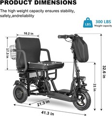 Double Motor 700W 3-Wheels Folding Electric Mobility Scooter Portable Scooter