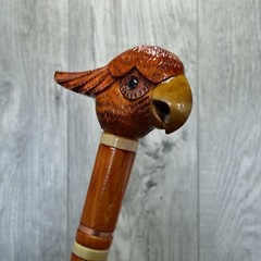 Cane Walking Stick Wooden carved Handmade – Parrot Cockatoo Red
