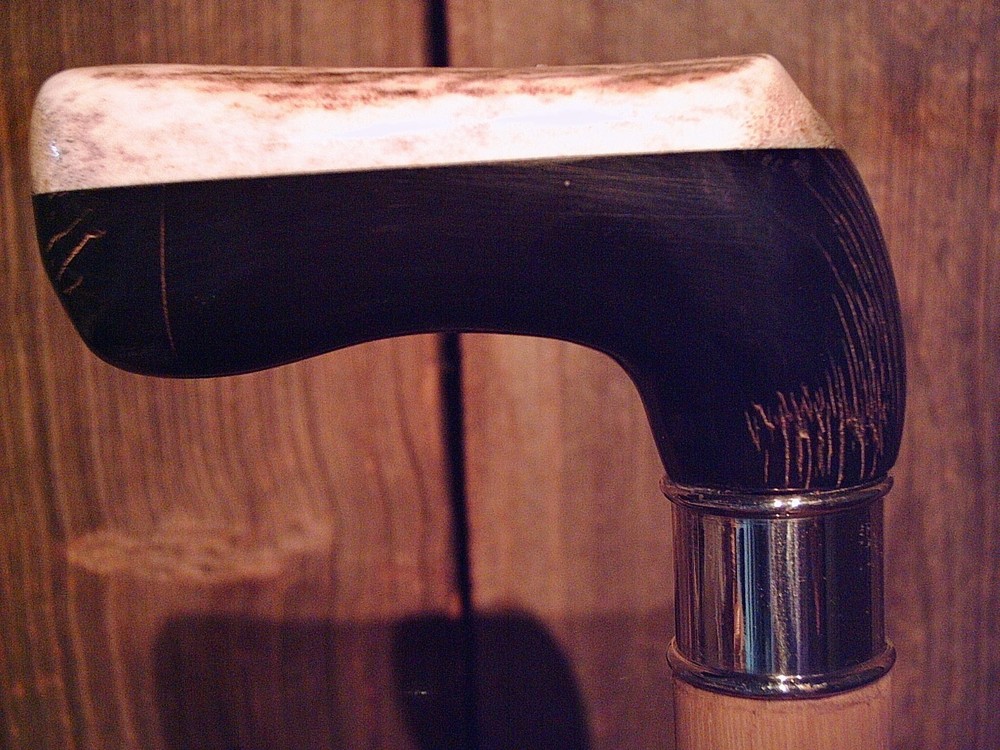 walking cane BUFFALO Horn handle lathe taper figured MAPLE shaft MADE IN THE USA
