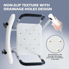 Adjustable Shower Chair for Seniors Arms Back Non-Slip Seat