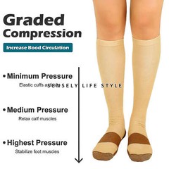 Calf High Compression Sock 15-20 Black Beige S-XXL Soft Uniform Dress Daily Wear