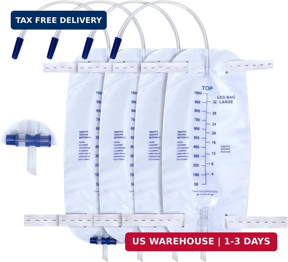 Urinary Drainage Bag 1000ML Urine Catheter Leg Bags 4Pcs with Anti-Reflux Chambe