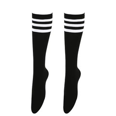 Womens Stripes Knee High Tube Socks Casual Athletic Sport Socks One Size Black
