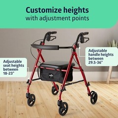 Medline Lightweight Rollator 6″ Wheels 250lb Capacity Aluminum Folding Walker Re
