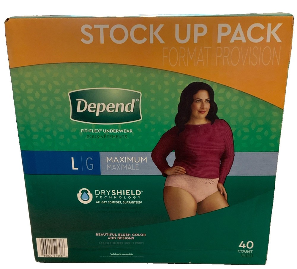 Depend Fresh Protection Women’s Underwear, Large, 40ct STOCK UP PACK NEW IN BOX