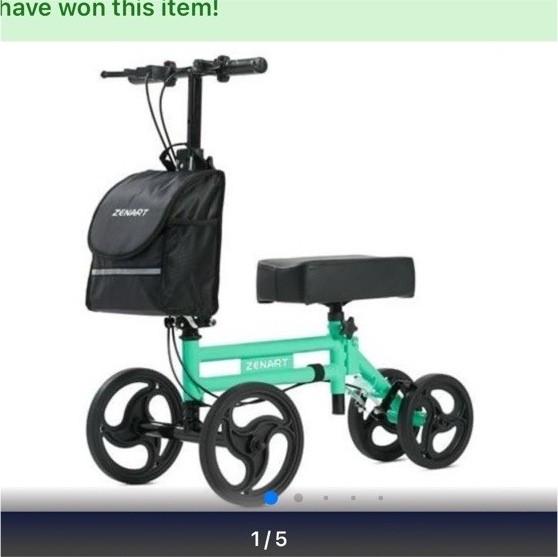ZENART Steerable Foldable Knee Walker 4-Wheel Green Black Adult for Foot Surgery