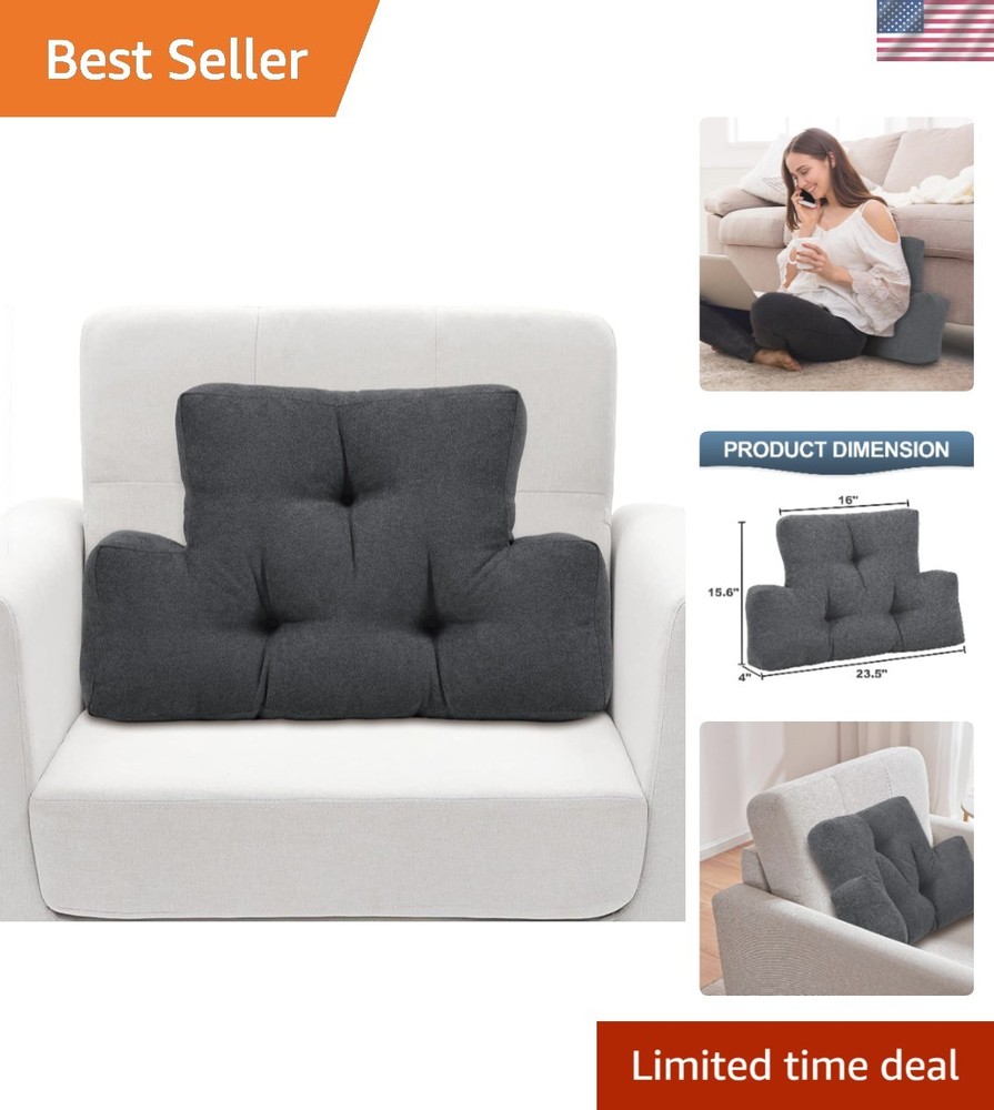 Medium-Soft Back Support Cushion: Plush Dark Grey Pillow for Recliners & Chairs