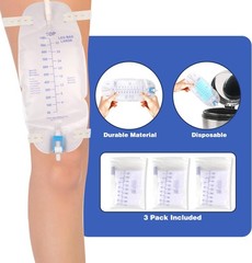 3 Pack 32oz Catheter Leg Bags w/ 18″ Tubing Anti-Reflux Drainage Bags