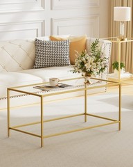 Homleke Glass Coffee Table Modern Rectangular Coffee Table For Living Room