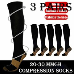 3 Pairs Copper Compression Socks 15-20mm Hg Knee High Mens / Womens S-XXL USA