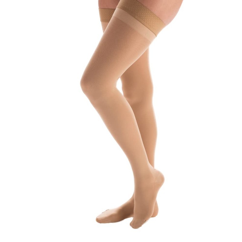 CAROLON Couture Thigh Highs, Regular Length, Silicone Dots, 20-30mmHg Beige, (Si