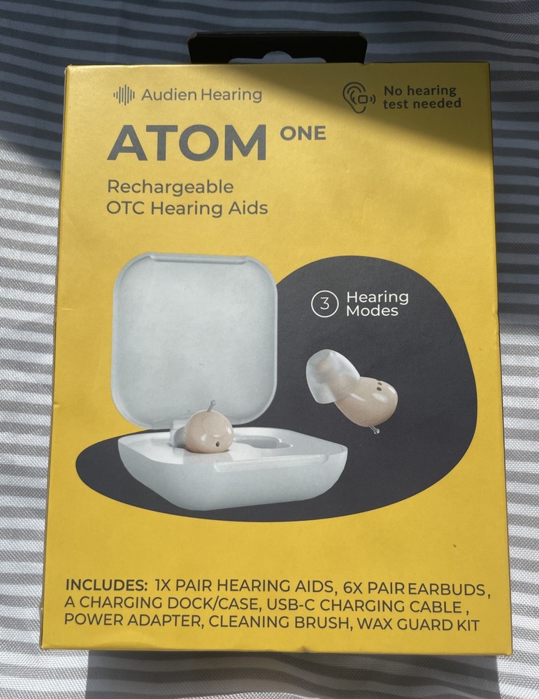 Audien Atom One Rechargeable OTC Hearing Aids ,New,Sealed