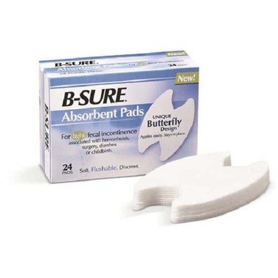 B-Sure Bowel Leakage Pads lot of 12 Boxes/24 Pads Bowel Incontinence protection