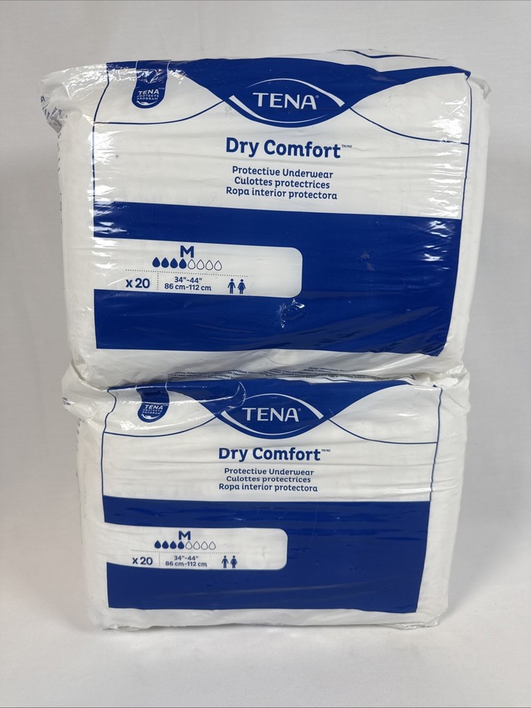 Lot of 40 Tena Dry Comfort Protective Underwear Medium Size White Max Absorbency