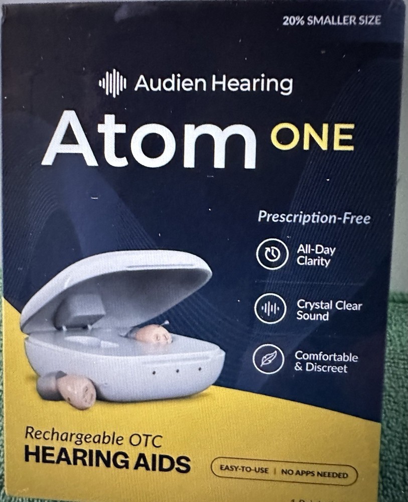 NEW Audien Atom One OTC Hearing Aids Wireless, Rechargeable, Beige