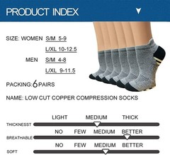 Breathable Copper Compression Socks – 6 Pairs, Low Cut Ankle Support for Runners
