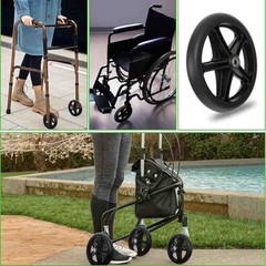 4Pcs 8 Inch Walker Wheels Replacement Solid Anti Slip Rollator Wheel Set Black