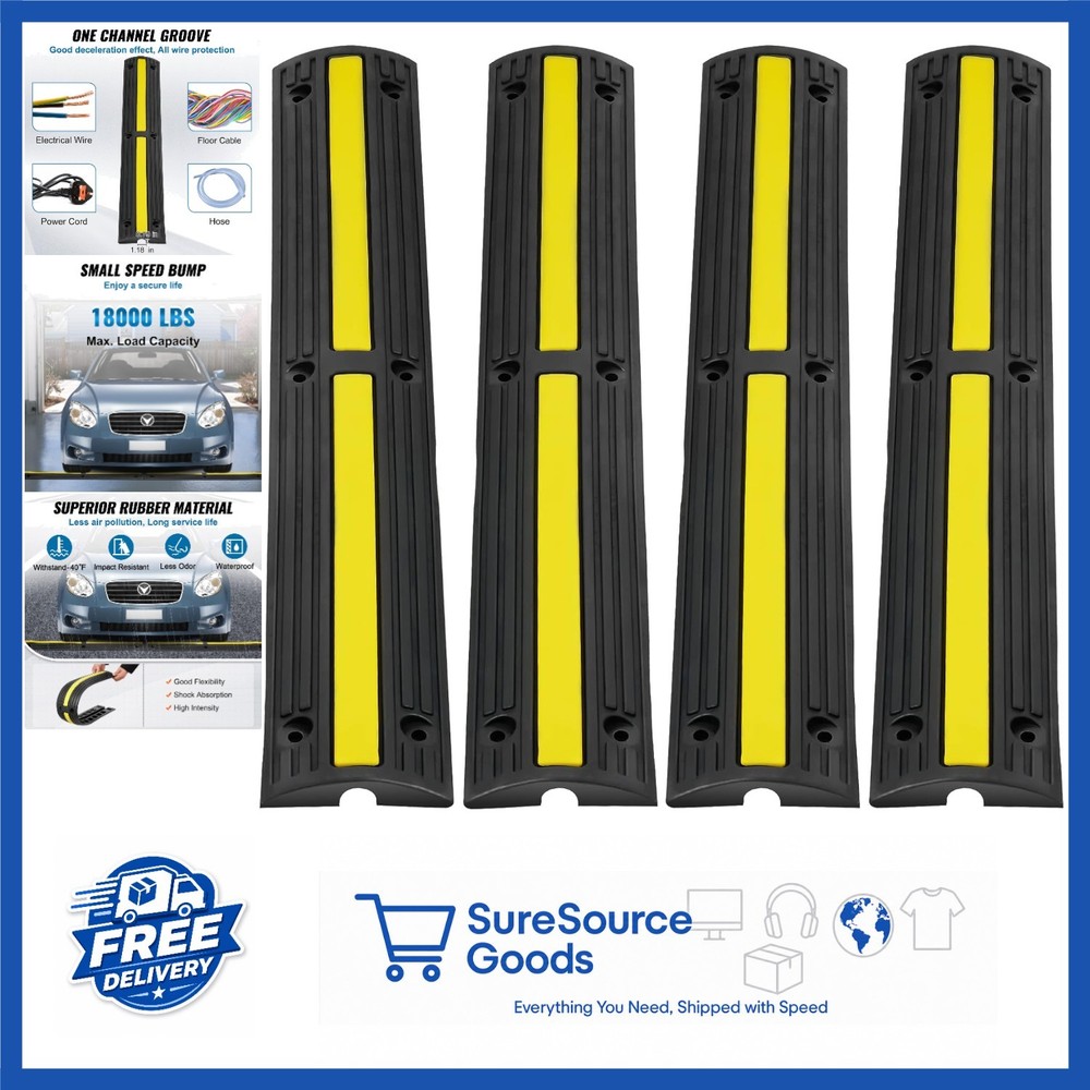 Heavy Duty Rubber Cable Protector Ramp 4 Pack 1 Channel for Indoor Outdoor Use