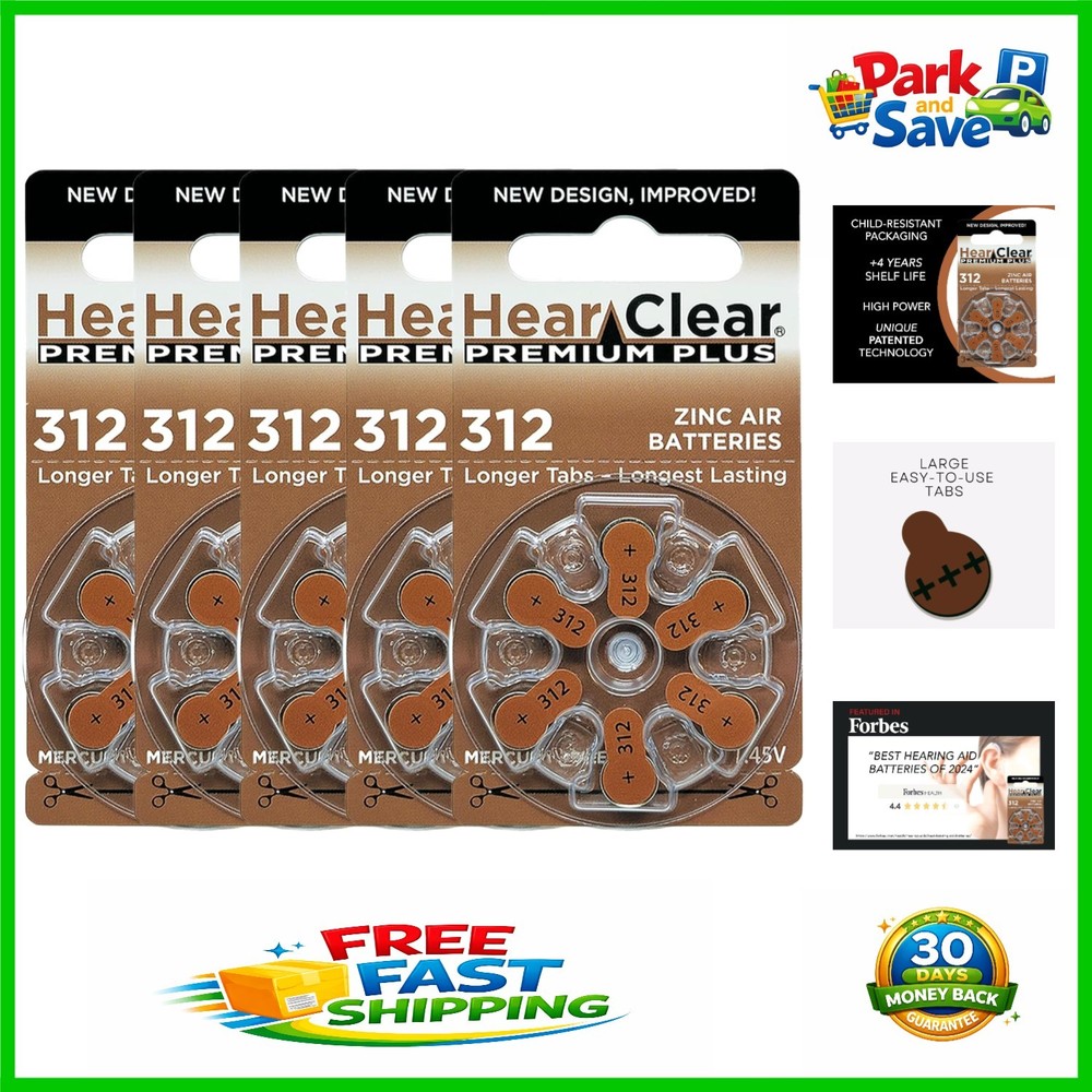 All-in-One Size 312 PR41 Hearing Aid Battery Pack – 30 Batteries, Long Life