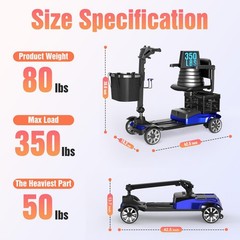 4-Wheel Mobility Scooter for Adults Seniors 15 Mile 350lbs Electric Scooter Blue
