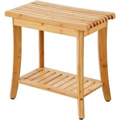 Waterproof Bamboo Shower Stool with Shelf, 330lb Load, Anti-Slip Feet, 19.1in