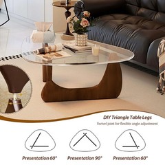 Desyifo Modern Glass Coffee Table 32.3D25.6W15.8H-Abstract Unique Mid Century