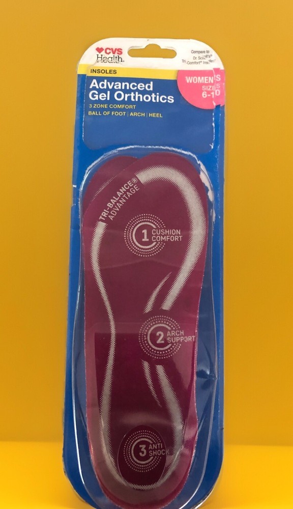 CVS COMFORT ADVANCED GEL ORTHOTICS WOMEN’S FITS 6-10 ONE PAIR – READ