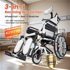 3 in 1 Commode Shower Chair with Wheels+Wheelchair Tray+Footrest,180° Reclining