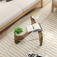 Desyifo Modern Glass Coffee Table 32.3D25.6W15.8H-Abstract Unique Mid Century